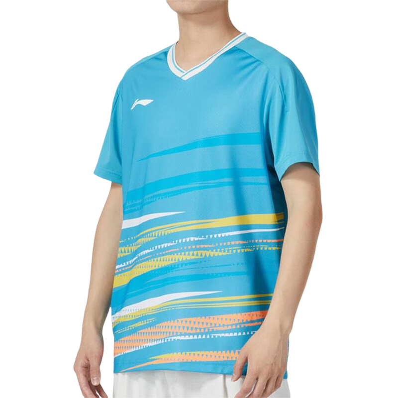 李宁正品羽毛球系列男女同款运动休闲比赛训练V领短袖AAYT577-5