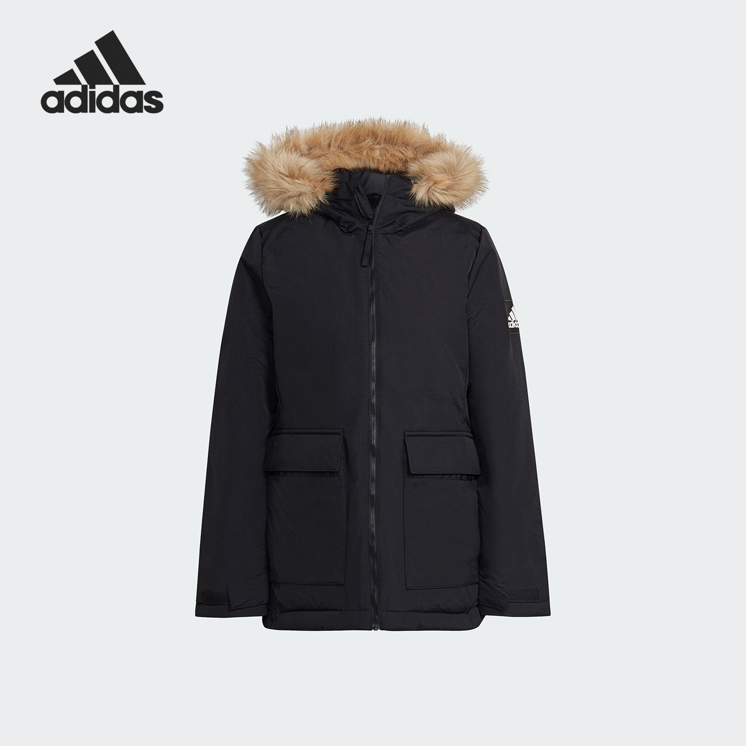Adidas/阿迪达斯正品新款女士中长款保暖运动连帽棉服GT1707