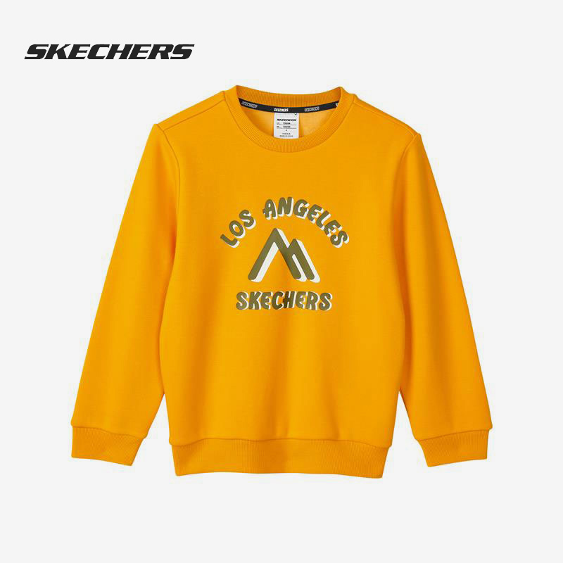 Skechers/斯凯奇正品秋季新款儿童加绒圆领印花卫衣套头衫
