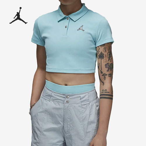 Nike/耐克正品Jordan女子短款罗纹翻领运动短袖T恤DZ3333-464