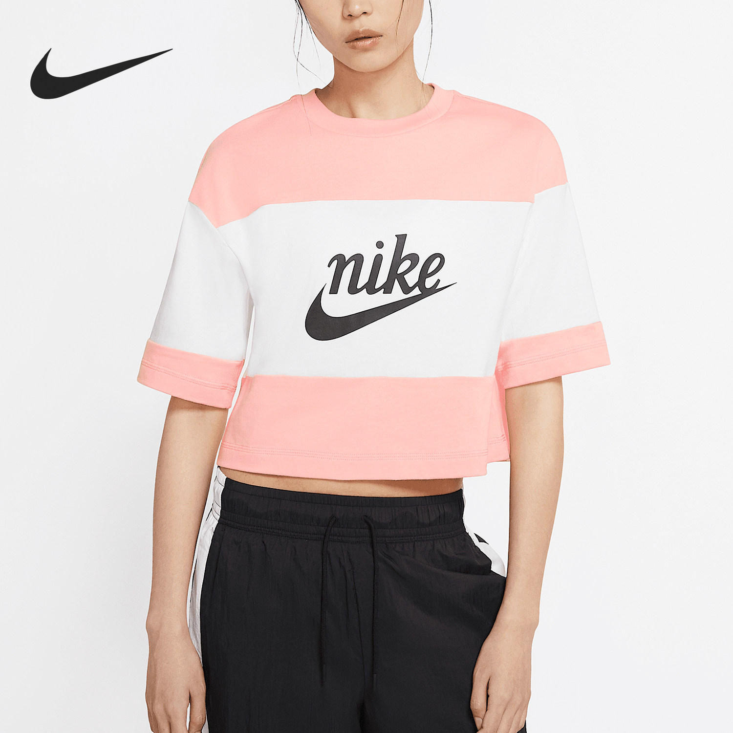 Nike/耐克正品夏季新款女士拼接短款透气运动短袖CK1302-101图片