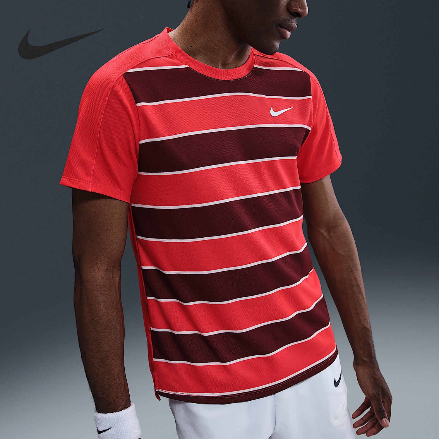 Nike/耐克正品Dri-FIT ADV男士网球条纹透气短袖FZ6935-696