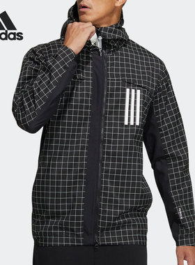 Adidas/阿迪达斯正品 W.N.D. 男子格子布连帽运动夹克外套GL8684