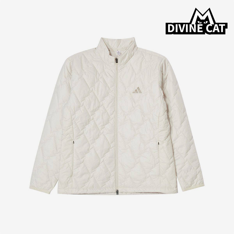 Adidas/阿迪达斯正品立领拉链长袖棉服新款经典米白色棉服KD7996
