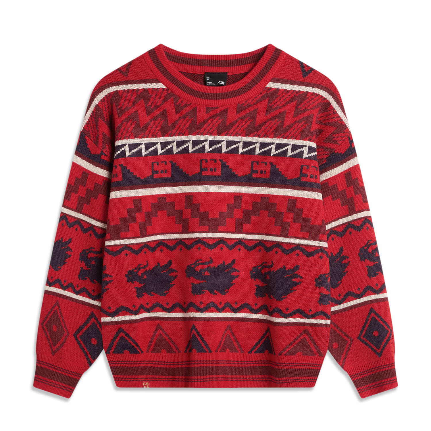 Lining/李宁正品冬季新款儿童时尚宽松休闲满印圆领套头衫YMBU015