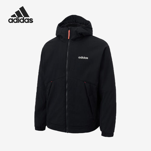 Adidas阿迪达斯正品男女同款简约字母加绒防风连帽夹克JL8277