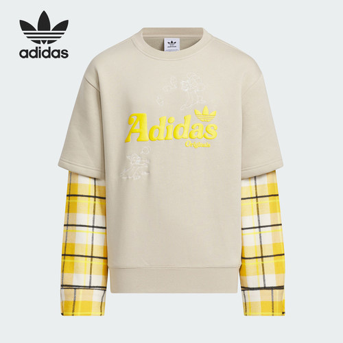 Adidas/阿迪达斯正品三叶草大童格纹休闲拼接运动卫衣JC6813
