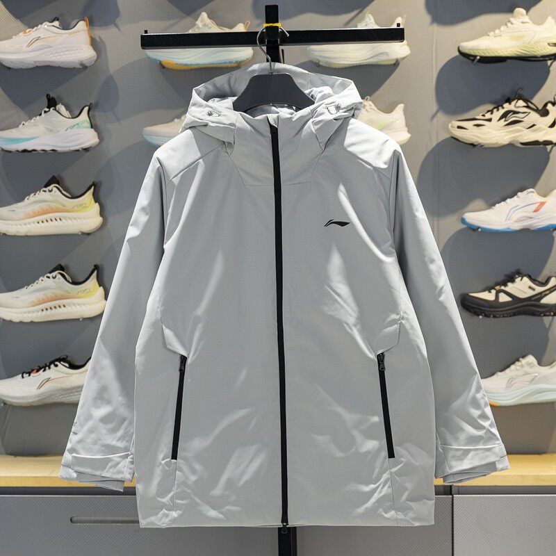 李宁正品健身系列男子时尚简约保暖运动训练连帽羽绒服AYMV225-1