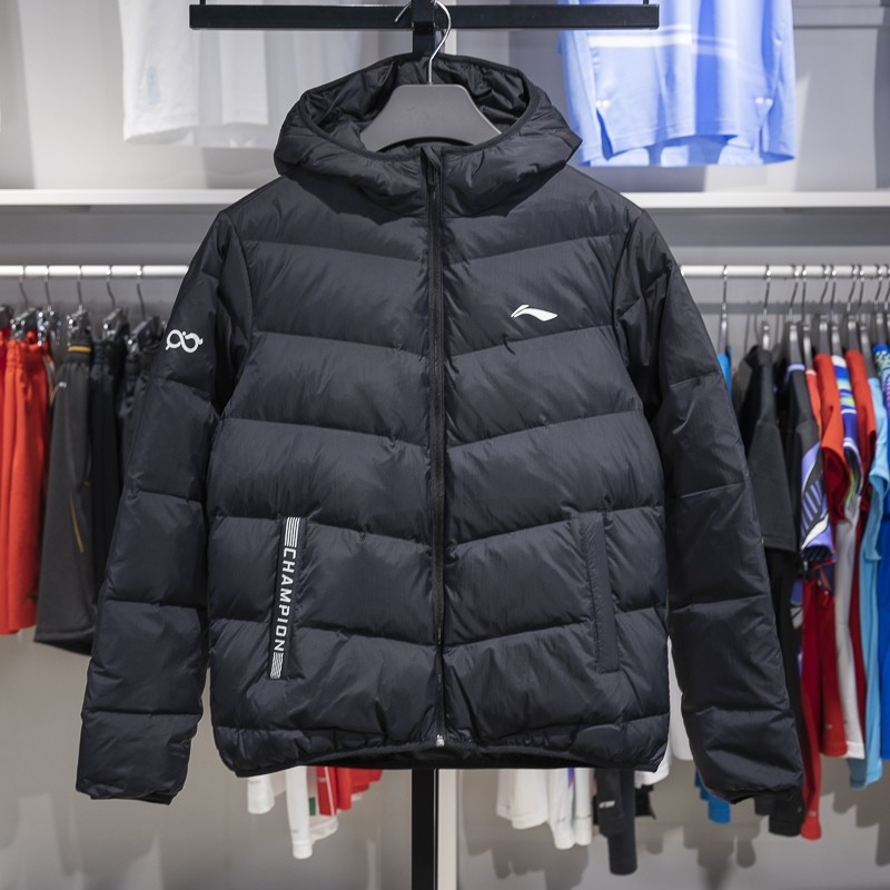 李宁正品乒乓球系列男女款超轻蓬松柔软舒适连帽羽绒服AYMU287-3