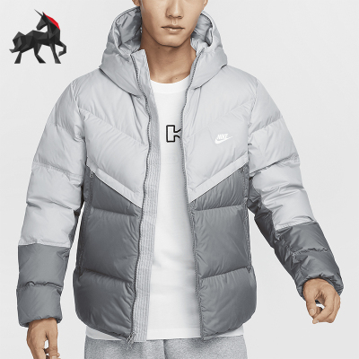 耐克男士连帽户外休闲拼接羽绒服