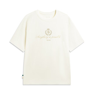 男子复古潮流印花圆领宽松休闲短袖 新款 T恤AHSW379 夏季 李宁正品