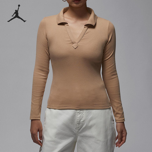 Nike/耐克正品JORDAN女士时尚紧身针织修身长袖T恤FV7192-200