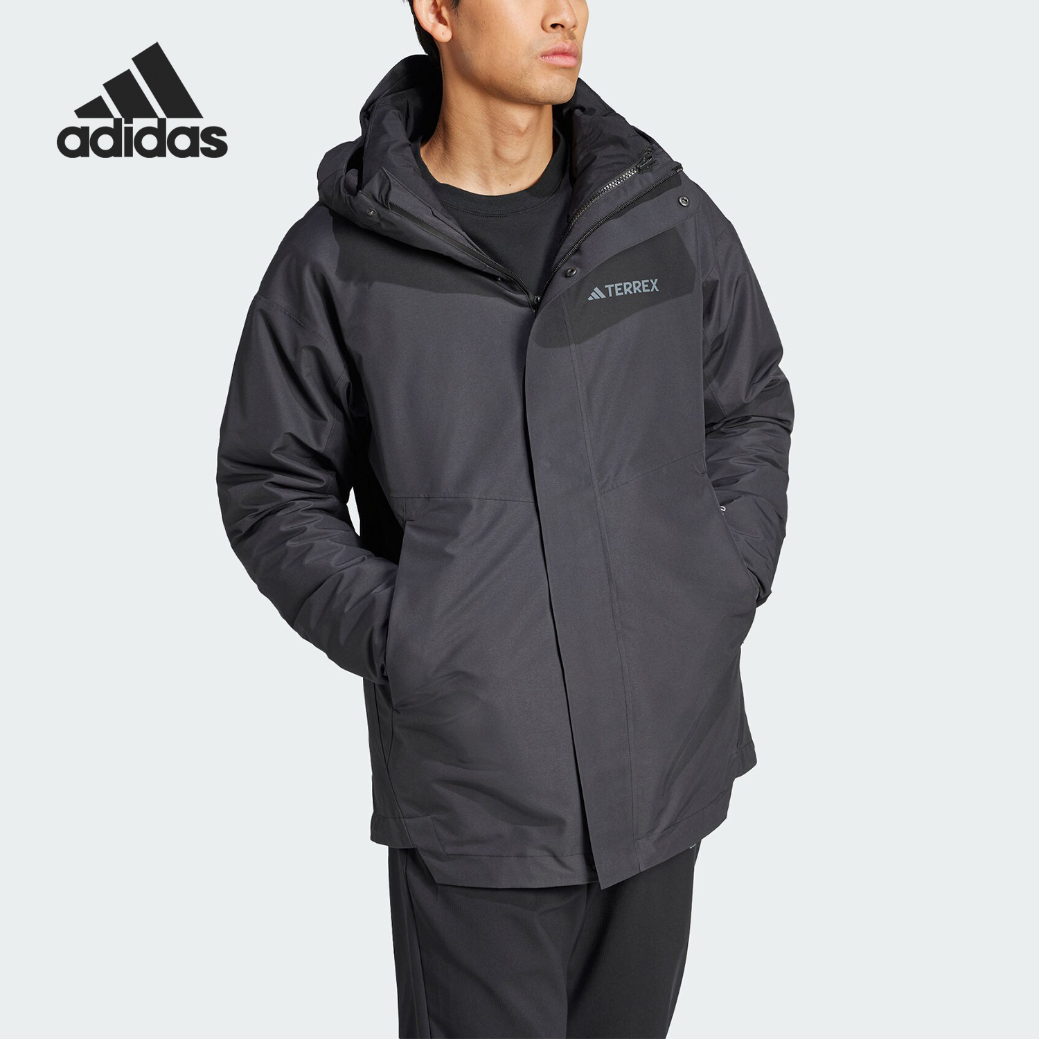 Adidas/阿迪达斯正品户外男士鹅绒内胆三合一冲锋衣IX7937