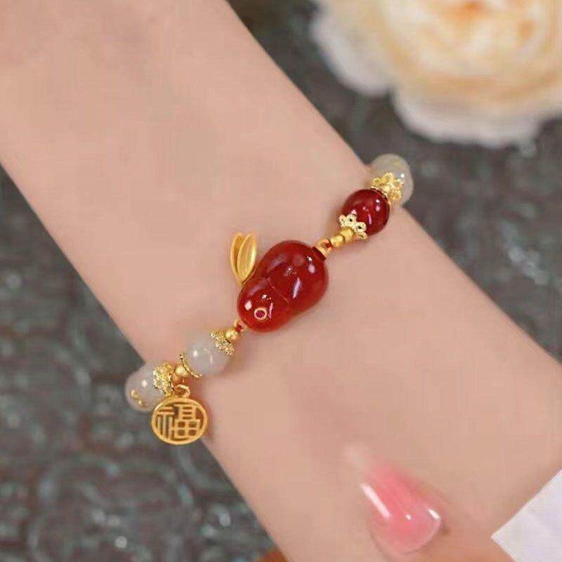 新中式玉兔手錬女款ins小众设计高颜值学生手串闺蜜古风生日