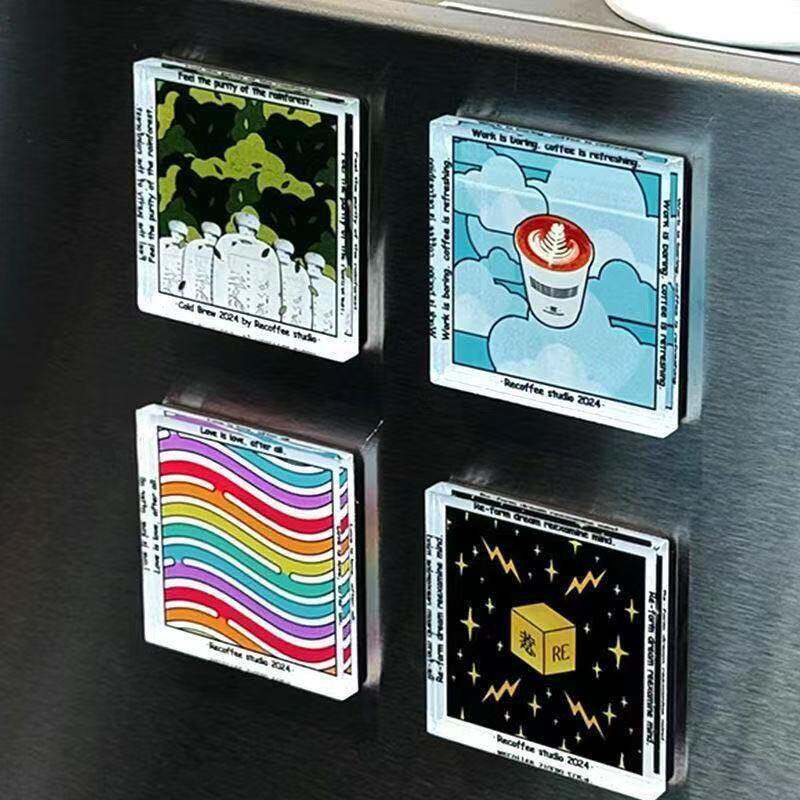 手工磁吸冰箱贴四方透明方砖正方形带磁片压克力圆形材料包见描述