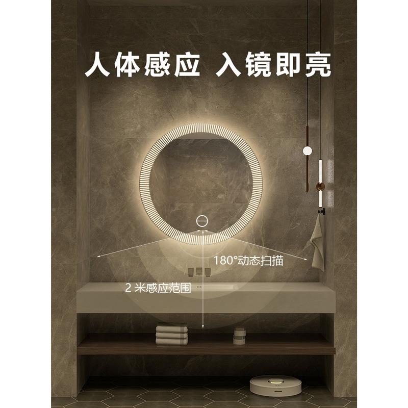 圆智能浴室镜子卫生间挂墙l人体782应感除雾ed带灯壁挂形镜化妆镜