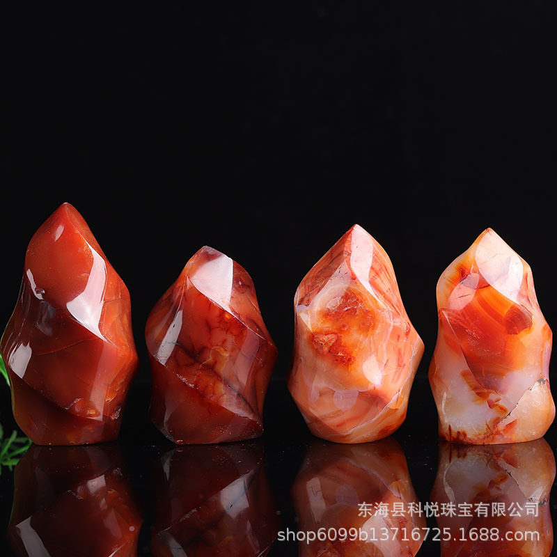 天然红玛瑙红玉髓火焰原石矿石摆件火炬家居办公装饰把玩石工艺品
