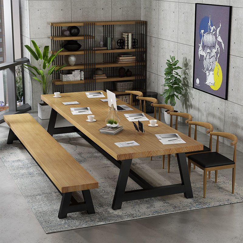 实木办公会议休闲桌椅简约餐厅酒店长条桌职员工板式电脑工作桌子