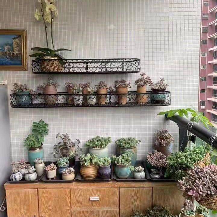 式欧式杆XQQ阳台实体墙花架悬挂式栏花架多层壁挂铁艺绿花萝盆架