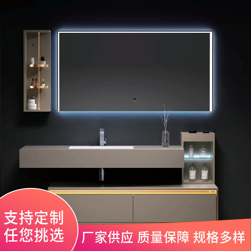 欧式无缝拼接岩板盆储物镜柜