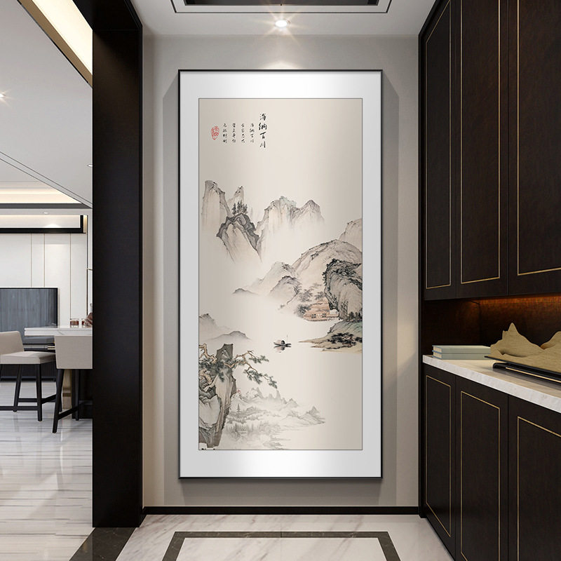 迎客松新中式玄关山水挂画