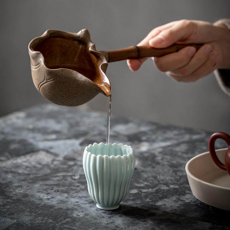 粗陶把侧耐热竹柄荷花道杯匀杯陶瓷家功夫公茶道WVE配件用茶海分