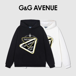 G&G AVENUE三角图形印花连帽卫衣男潮牌秋季复古休闲宽松套头帽衫