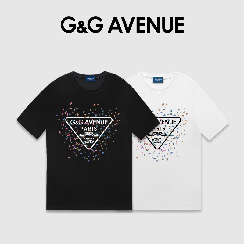 G&G AVENUE轻奢潮牌商务时尚圆领印花衬衣休闲短袖T恤男女款半袖