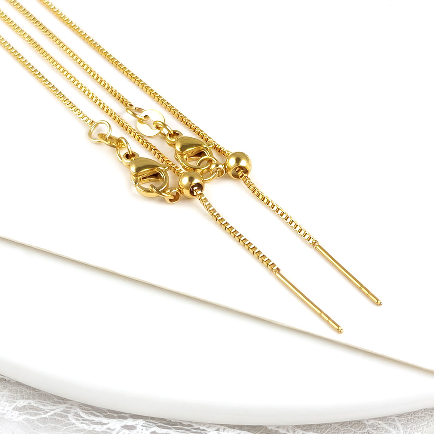 304不锈钢饰品链盒子链带硅胶珠可抽拉颈链diy饰品穿珠配件不褪色