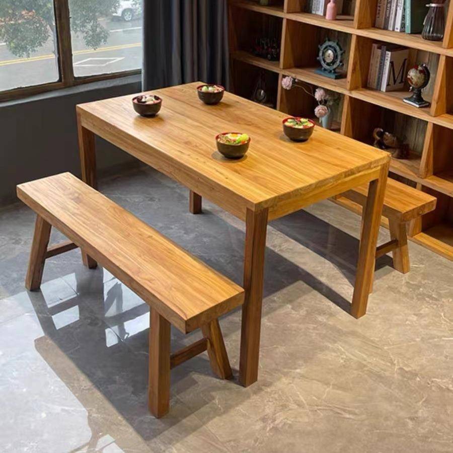 老榆木全实木大板餐桌椅组合长条桌凳日式家用原木工作台长方形桌