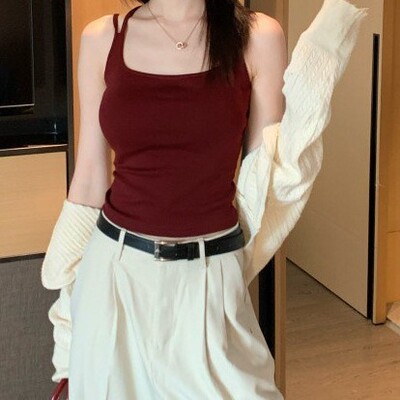 美背交叉吊带文胸一体垫背心女