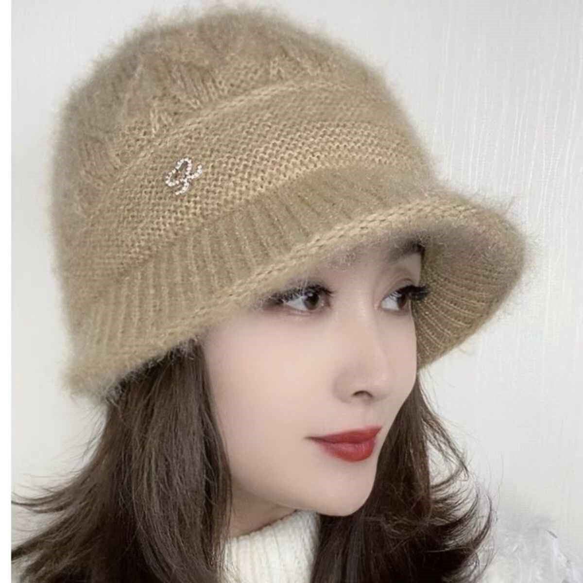 女士新款帽子2023冬季针织松鼠绒帽檐款戴法时尚冬天韩版保暖百搭