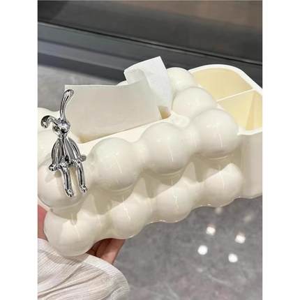 轻奢抽纸盒高档奶油风纸巾盒家用客厅茶几创意多功能遥控器收纳盒