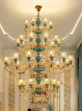 奢式吊欧灯华ECH客厅灯现代用简约大气家法式蓝色陶瓷吊灯卧室水