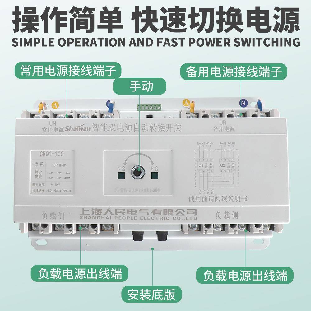 上海双人民气CB级CRQ1M电源自动转换开关末端TWH型A100A4001250电