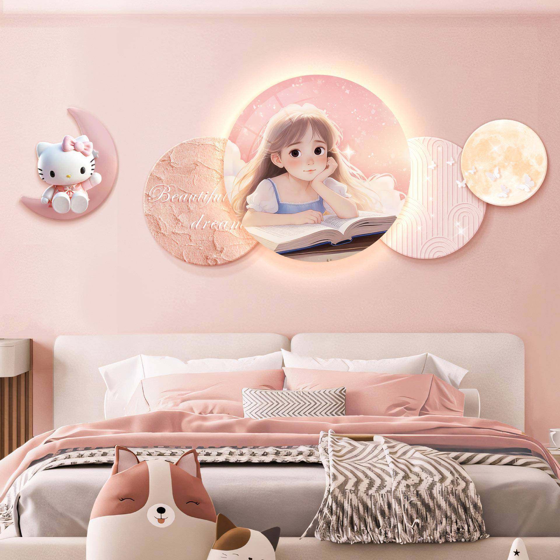 儿房童装饰画卧AYF室墙面挂发光温馨床头女画孩男房孩间布置壁画