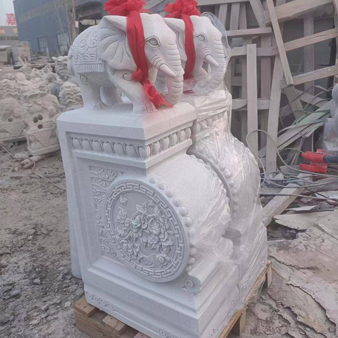 新中式对石口雕门墩子一大象狮抱鼓石家用门仿001古动物摆件抱鼓