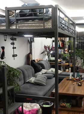 现代简卧低室铁艺高AWI架床空间多功能高约床宿舍带衣柜上省下铁