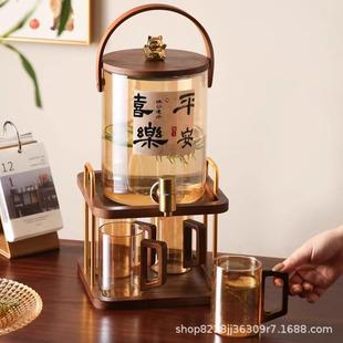 冷水壶玻璃耐高温家用商用大容量柠檬冰茶果汁桶凉水壶带龙头 中式