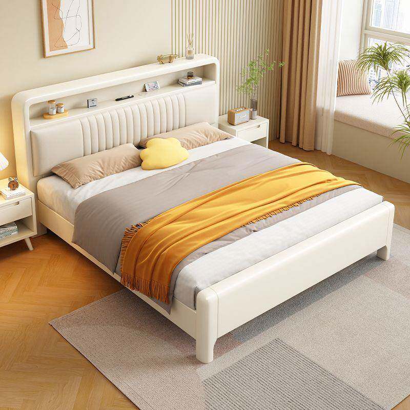 1..8米奶实木床油风1.5米双人床现代简约米12白HWG色卧室储物床货