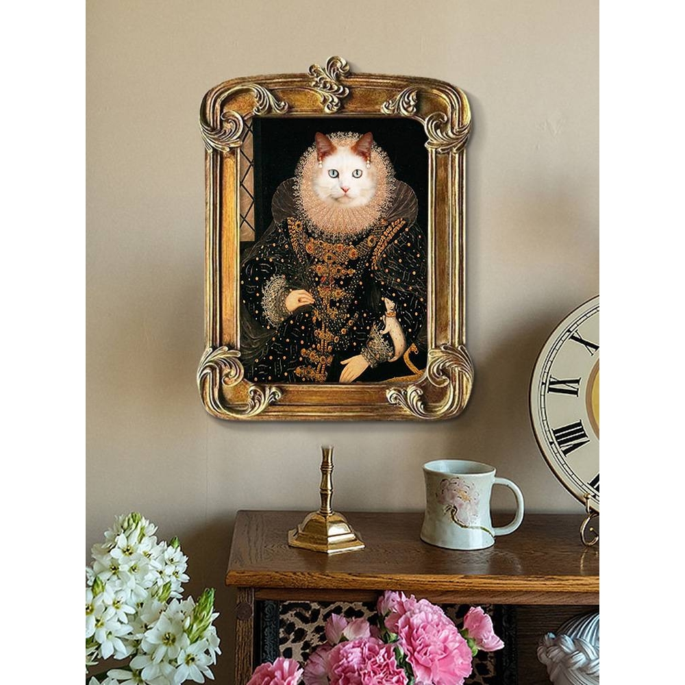 法式宫廷古典油画小众艺术猫咪装饰画肖像儿童房床头卧室挂画图片