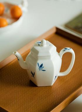 昌花朴居纯绘蝴蝶兰茶壶家用中式陶瓷功夫小瓷壶CH-00336泡茶器带