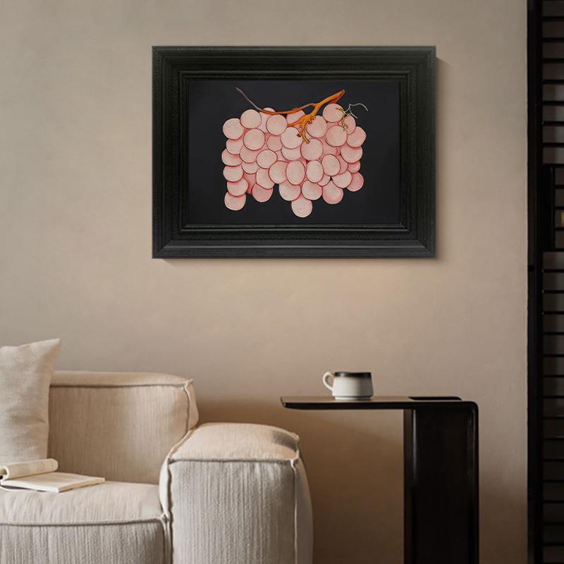 《粉葡萄》中古风餐厅挂画抽象水果客厅装饰画轻法式复古卧室壁画图片