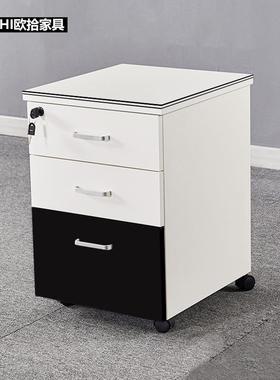 实木落地移动简现代物白ZVT色抽小推柜文件柜储矮约柜活动带锁屉