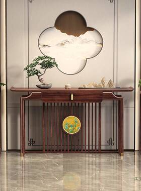 乌金中木NNH实木玄关桌新中式靠堂入户门墙供桌玄台超窄条案玄关