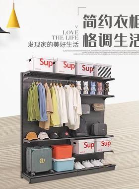 洞洞板衣柜一体简卧室家NEB用衣易组装金属挂框架防尘帘衣柜橱衣