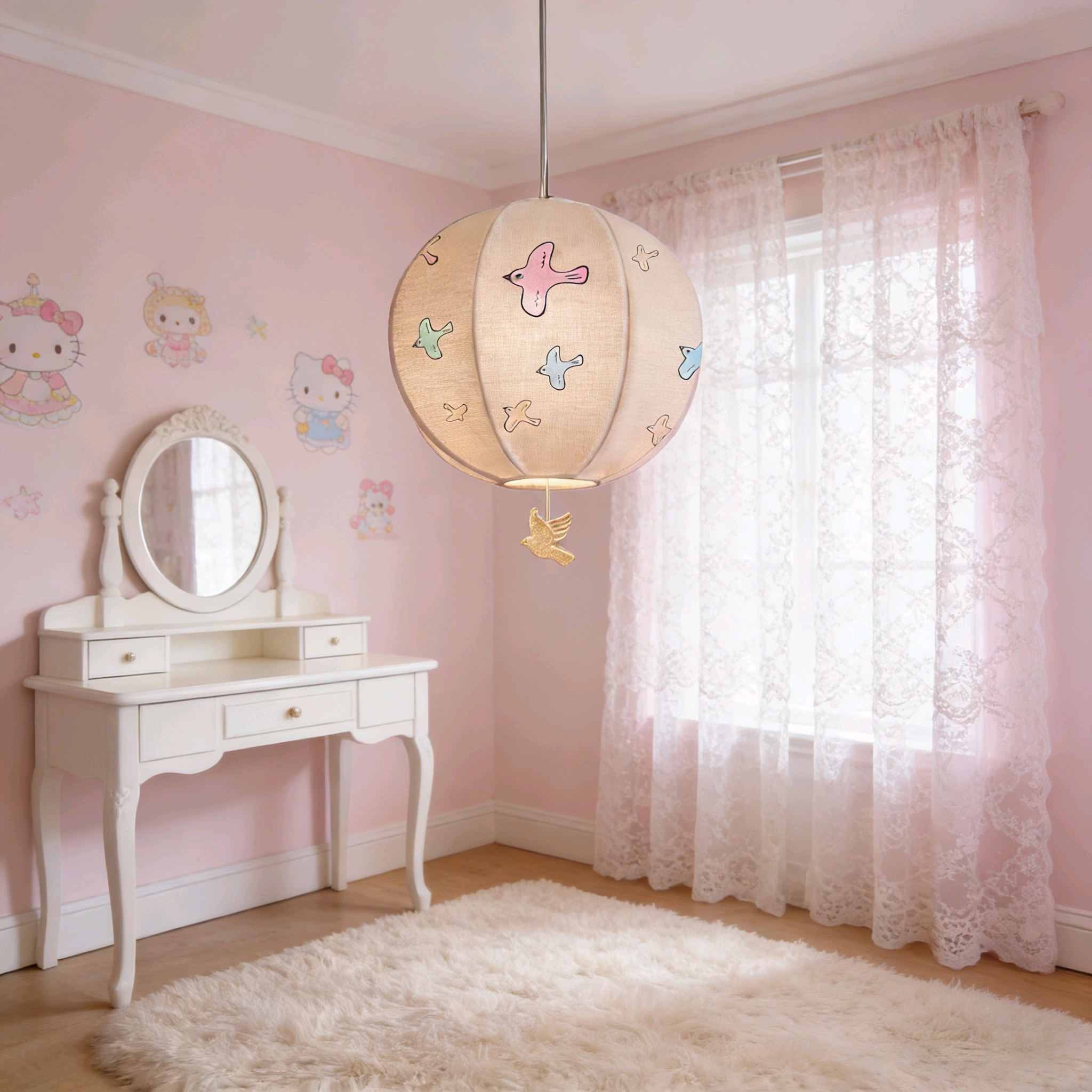 儿童房吊灯创意个性艺术卡通圆球男孩女孩卧室中古侘寂风布艺灯具