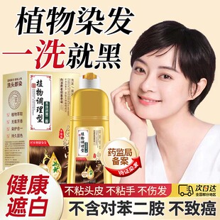染发剂植物天然纯无刺激正品品牌不沾头皮一洗黑染发膏女正品