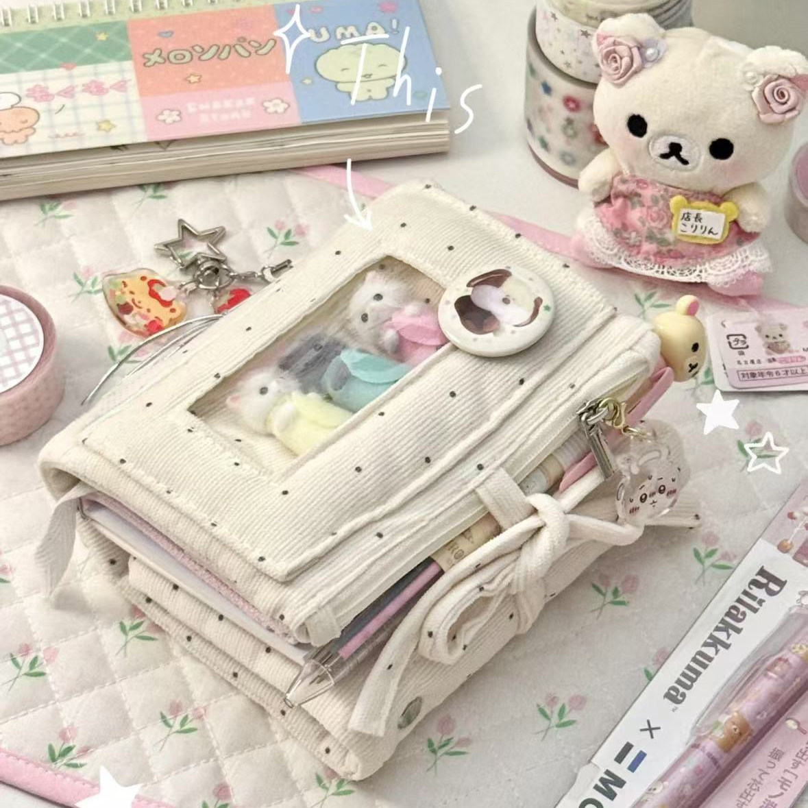 韩版波点灯芯绒三折m5手账本ins风学生可拆卸活页记事枕头笔记本,文具电教/文化用品/商务用品,笔记本/记事本,淘宝优惠券,粉丝福利购,淘宝优惠卷