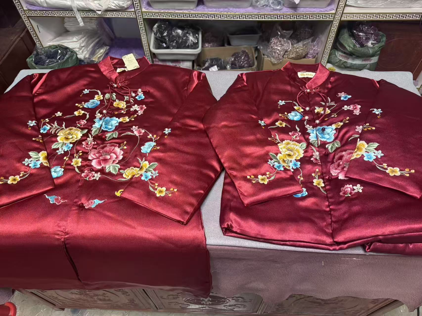 寿衣女全套寿老衣真丝苏绣加大七件套老年人冲喜白事丧葬用品寿服